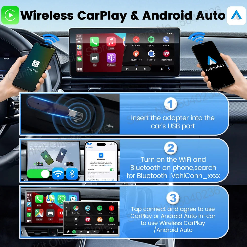 CarlinKit 5.0 Wireless Adapter Mini Ultra | Wireless Android Auto and CarPlay USB Dongle